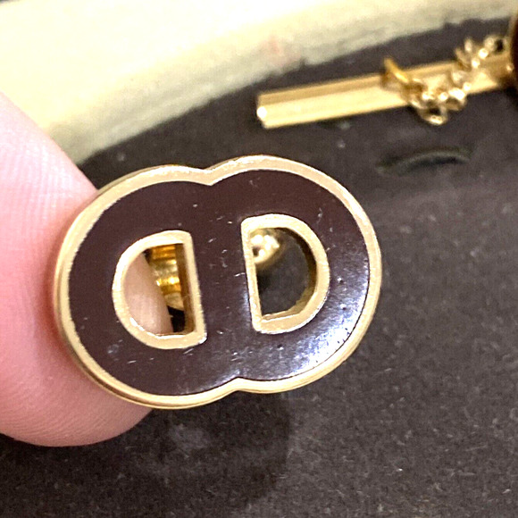 Vintage Swank jewelry set mens cufflinks and tie tack goldtone dark brown enamel - Picture 6 of 7